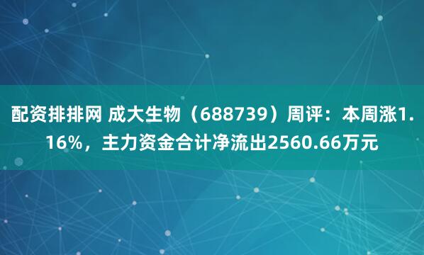 配资排排网 成大生物（688739）周评：本周涨1.16%，主力资金合计净流出2560.66万元
